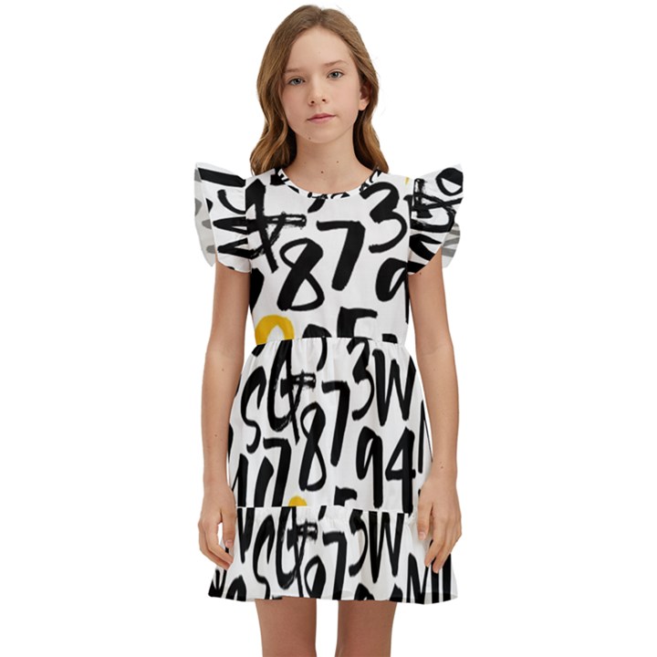 Letters Pattern Kids  Winged Sleeve Dress