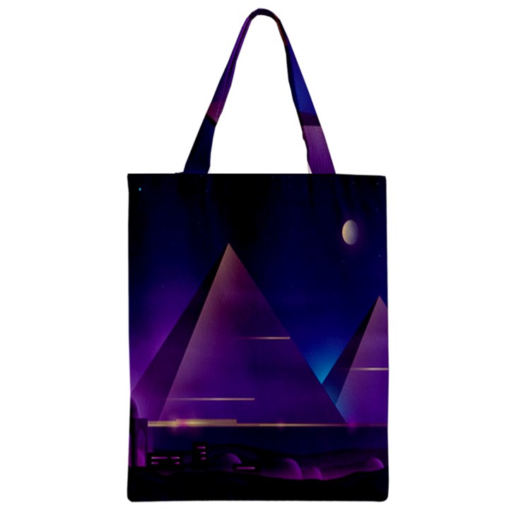 Egyptian Pyramids Night Landscape Cartoon Zipper Classic Tote Bag