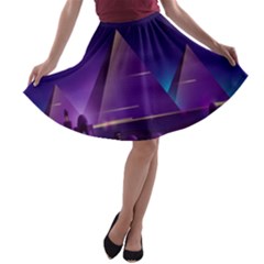 Egyptian Pyramids Night Landscape Cartoon A-line Skater Skirt by Bedest