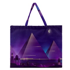 Egyptian Pyramids Night Landscape Cartoon Zipper Large Tote Bag by Bedest