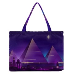 Egyptian Pyramids Night Landscape Cartoon Zipper Medium Tote Bag by Bedest