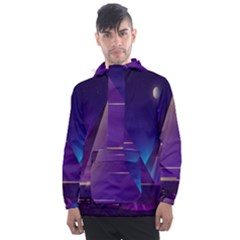 Egyptian Pyramids Night Landscape Cartoon Men s Front Pocket Pullover Windbreaker by Bedest