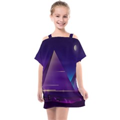 Egyptian Pyramids Night Landscape Cartoon Kids  One Piece Chiffon Dress by Bedest