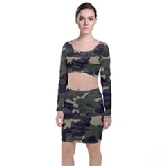 Texture Military Camouflage Repeats Seamless Army Green Hunting Top And Skirt Sets by Bedest