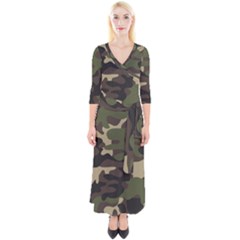 Texture Military Camouflage Repeats Seamless Army Green Hunting Quarter Sleeve Wrap Maxi Dress by Bedest