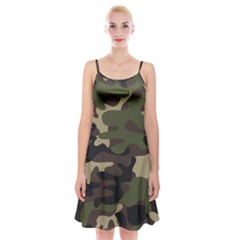 Texture Military Camouflage Repeats Seamless Army Green Hunting Spaghetti Strap Velvet Dress by Bedest