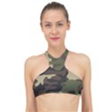 Texture Military Camouflage Repeats Seamless Army Green Hunting High Neck Bikini Top View1