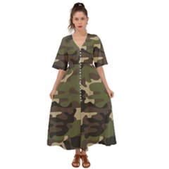 Texture Military Camouflage Repeats Seamless Army Green Hunting Kimono Sleeve Boho Dress by Bedest