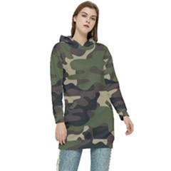 Texture Military Camouflage Repeats Seamless Army Green Hunting Women s Long Oversized Pullover Hoodie by Bedest