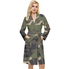 Texture Military Camouflage Repeats Seamless Army Green Hunting Long Sleeve Velvet Robe by Bedest