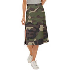 Texture Military Camouflage Repeats Seamless Army Green Hunting Midi Panel Skirt by Bedest