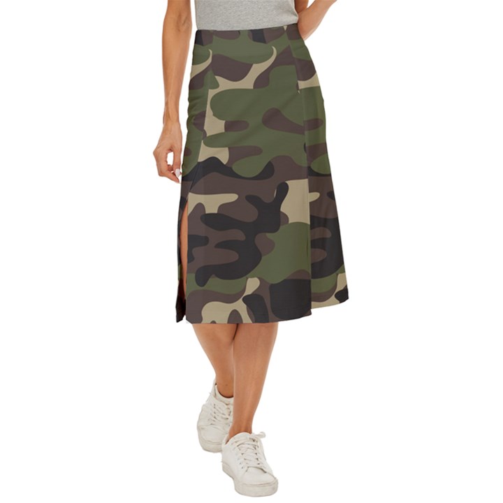 Texture Military Camouflage Repeats Seamless Army Green Hunting Midi Panel Skirt