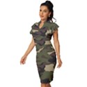 Texture Military Camouflage Repeats Seamless Army Green Hunting Vintage Frill Sleeve V-Neck Bodycon Dress View2