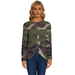 Texture Military Camouflage Repeats Seamless Army Green Hunting Long Sleeve Crew Neck Pullover Top by Bedest