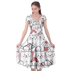 Cute Cat Chef Cooking Seamless Pattern Cartoon Cap Sleeve Wrap Front Dress by Bedest