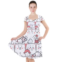 Cute Cat Chef Cooking Seamless Pattern Cartoon Cap Sleeve Midi Dress