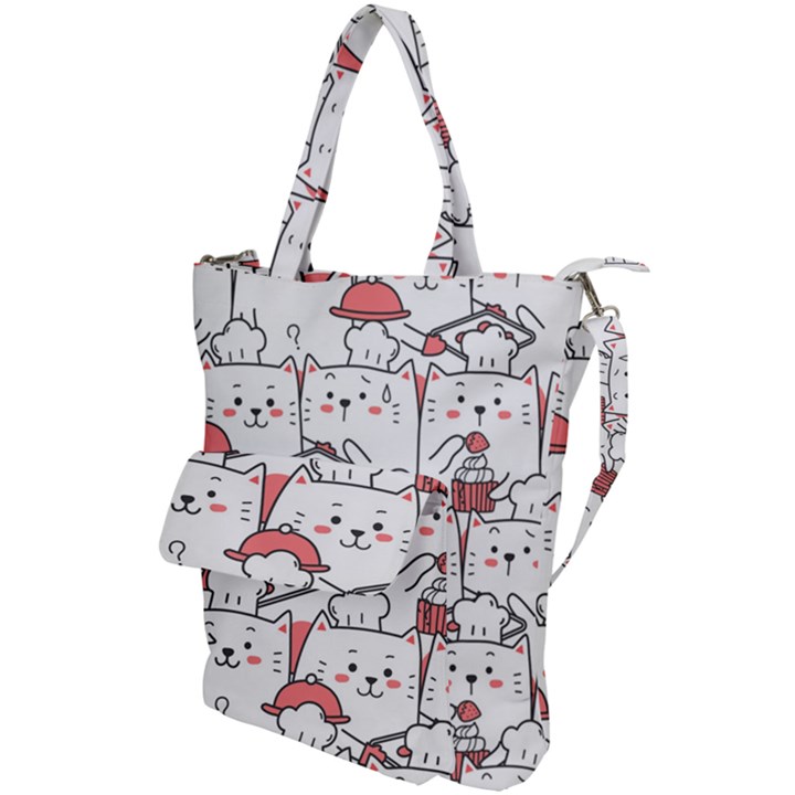 Cute Cat Chef Cooking Seamless Pattern Cartoon Shoulder Tote Bag