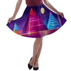 Egyptian Pyramids Night Landscape Cartoon Art A-line Skater Skirt by Bedest