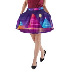 Egyptian Pyramids Night Landscape Cartoon Art A-line Pocket Skirt by Bedest