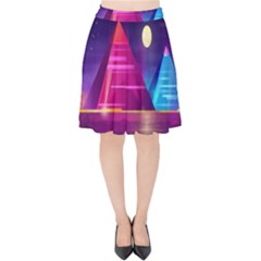 Egyptian Pyramids Night Landscape Cartoon Art Velvet High Waist Skirt by Bedest