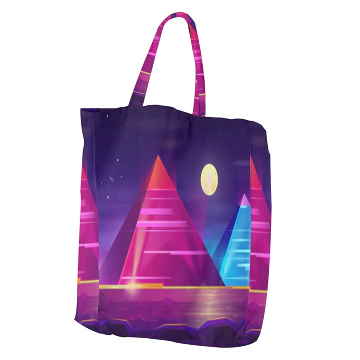 Egyptian Pyramids Night Landscape Cartoon Art Giant Grocery Tote