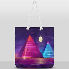 Egyptian Pyramids Night Landscape Cartoon Art Full Print Rope Handle Tote (large) by Bedest