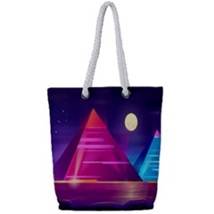 Egyptian Pyramids Night Landscape Cartoon Art Full Print Rope Handle Tote (small) by Bedest