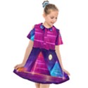 Egyptian Pyramids Night Landscape Cartoon Art Kids  Short Sleeve Shirt Dress View1