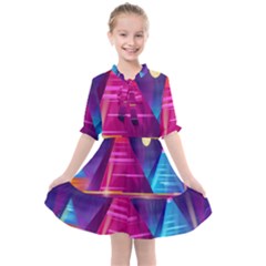 Egyptian Pyramids Night Landscape Cartoon Art Kids  All Frills Chiffon Dress by Bedest