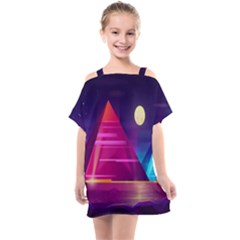 Egyptian Pyramids Night Landscape Cartoon Art Kids  One Piece Chiffon Dress by Bedest