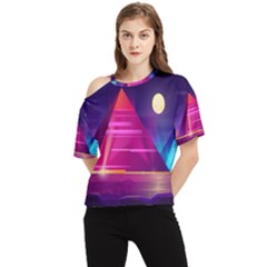 Egyptian Pyramids Night Landscape Cartoon Art One Shoulder Cut Out T-shirt by Bedest