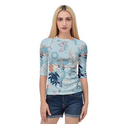 Crane Pattern Bird Animal Nature Quarter Sleeve Raglan T-shirt by Bedest