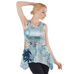 Crane Pattern Bird Animal Nature Side Drop Tank Tunic by Bedest