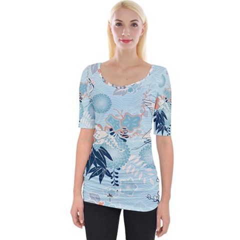 Crane Pattern Bird Animal Nature Wide Neckline T-shirt by Bedest