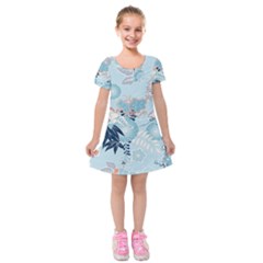 Crane Pattern Bird Animal Nature Kids  Short Sleeve Velvet Dress by Bedest