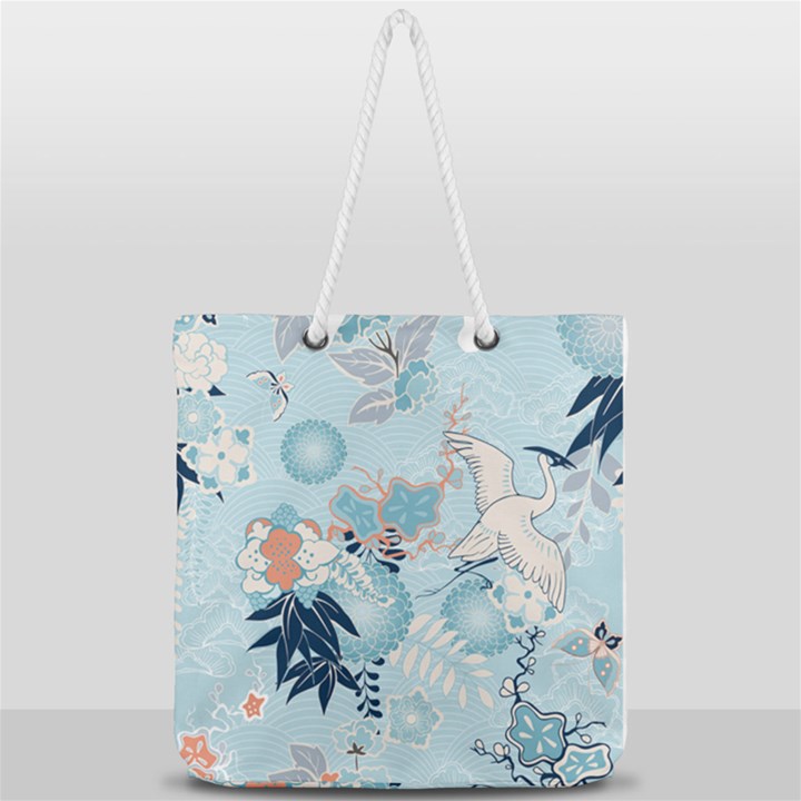 Crane Pattern Bird Animal Nature Full Print Rope Handle Tote (Large)