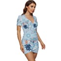 Crane Pattern Bird Animal Nature Low Cut Cap Sleeve Mini Dress View3