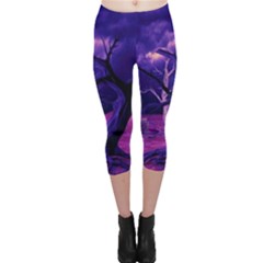 Forest Night Sky Clouds Mystical Capri Leggings  by Bedest