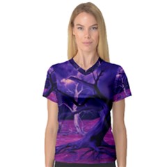 Forest Night Sky Clouds Mystical V-neck Sport Mesh T-shirt