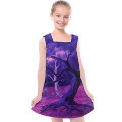 Forest Night Sky Clouds Mystical Kids  Cross Back Dress by Bedest