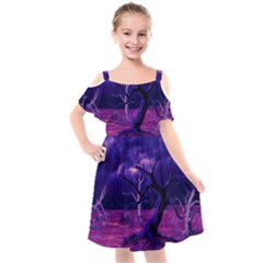 Forest Night Sky Clouds Mystical Kids  Cut Out Shoulders Chiffon Dress by Bedest