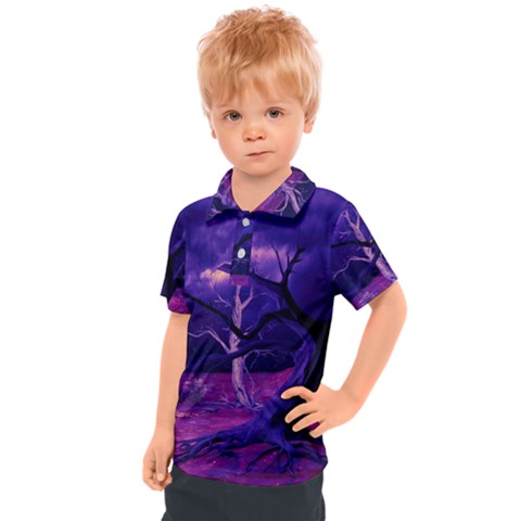 Forest Night Sky Clouds Mystical Kids  Polo T-shirt by Bedest