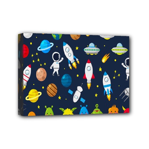 Big Set Cute Astronauts Space Planets Stars Aliens Rockets Ufo Constellations Satellite Moon Rover V Mini Canvas 7  X 5  (stretched)