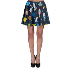 Big Set Cute Astronauts Space Planets Stars Aliens Rockets Ufo Constellations Satellite Moon Rover V Skater Skirt by Bedest