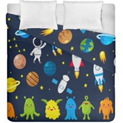 Big Set Cute Astronauts Space Planets Stars Aliens Rockets Ufo Constellations Satellite Moon Rover V Duvet Cover Double Side (king Size) by Bedest