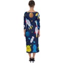 Big Set Cute Astronauts Space Planets Stars Aliens Rockets Ufo Constellations Satellite Moon Rover V Quarter Sleeve Midi Bodycon Dress View2