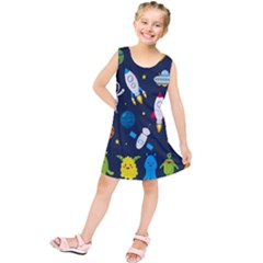 Big Set Cute Astronauts Space Planets Stars Aliens Rockets Ufo Constellations Satellite Moon Rover V Kids  Tunic Dress by Bedest