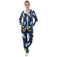 Big Set Cute Astronauts Space Planets Stars Aliens Rockets Ufo Constellations Satellite Moon Rover V Women s Tracksuit by Bedest