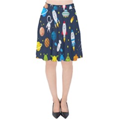 Big Set Cute Astronauts Space Planets Stars Aliens Rockets Ufo Constellations Satellite Moon Rover V Velvet High Waist Skirt by Bedest