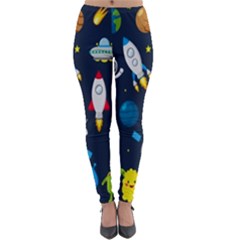 Big Set Cute Astronauts Space Planets Stars Aliens Rockets Ufo Constellations Satellite Moon Rover V Lightweight Velour Leggings by Bedest